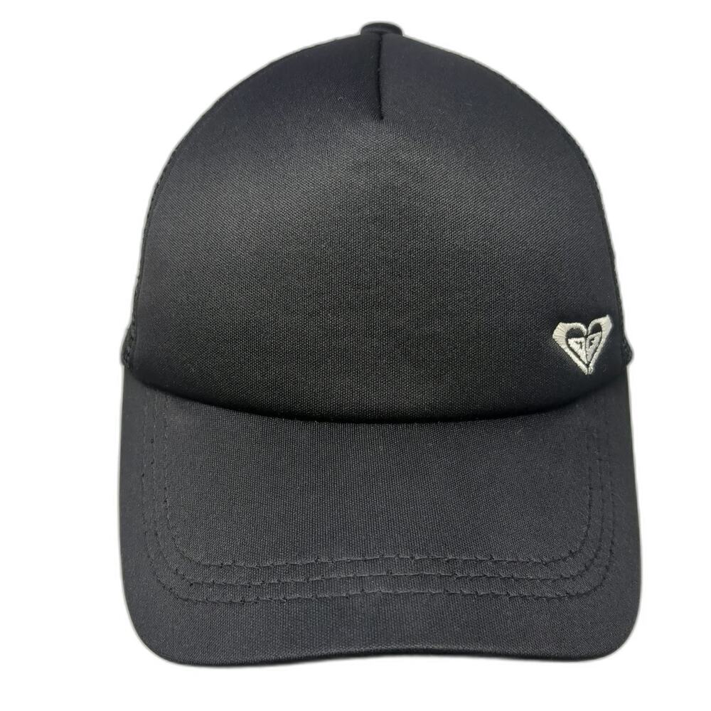 Roxy Trucker Hat Black One Size Mesh Back Snapback Embroidered Logo Surf Cap